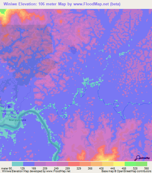 Winiwe,French Guiana Elevation Map