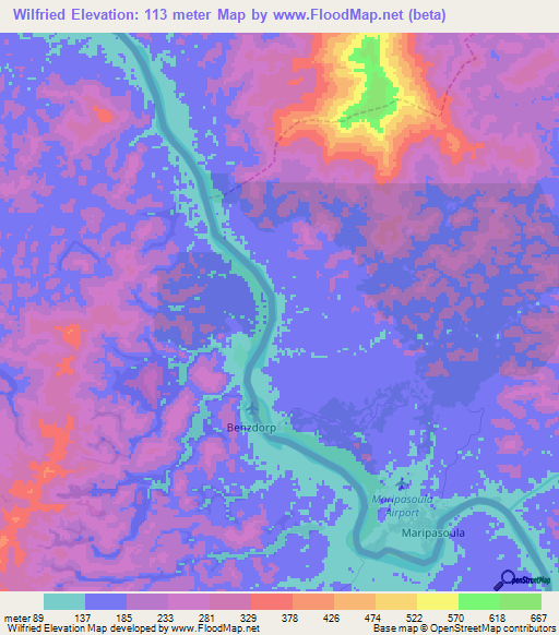 Wilfried,French Guiana Elevation Map