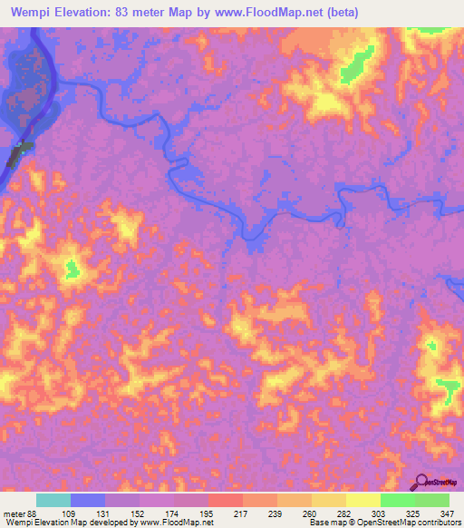 Wempi,French Guiana Elevation Map