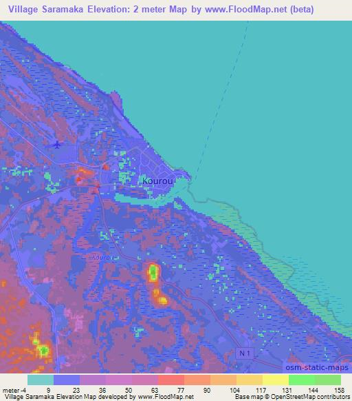 Village Saramaka,French Guiana Elevation Map