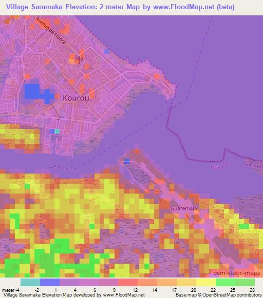 Village Saramaka,French Guiana Elevation Map