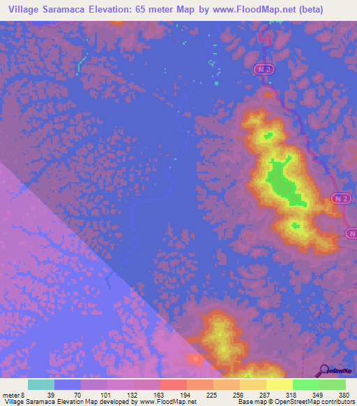 Village Saramaca,French Guiana Elevation Map