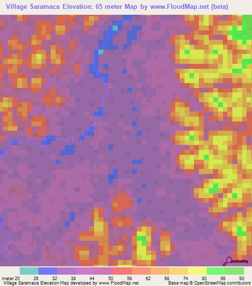 Village Saramaca,French Guiana Elevation Map