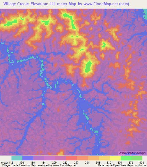 Village Creole,French Guiana Elevation Map