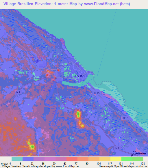 Village Bresilien,French Guiana Elevation Map