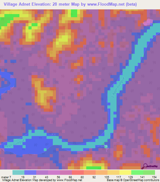 Village Adnet,French Guiana Elevation Map