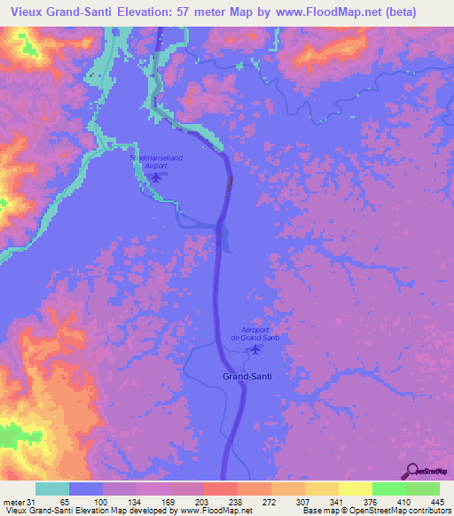 Vieux Grand-Santi,French Guiana Elevation Map