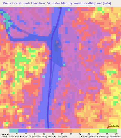 Vieux Grand-Santi,French Guiana Elevation Map