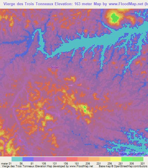 Vierge des Trois Tonneaux,French Guiana Elevation Map