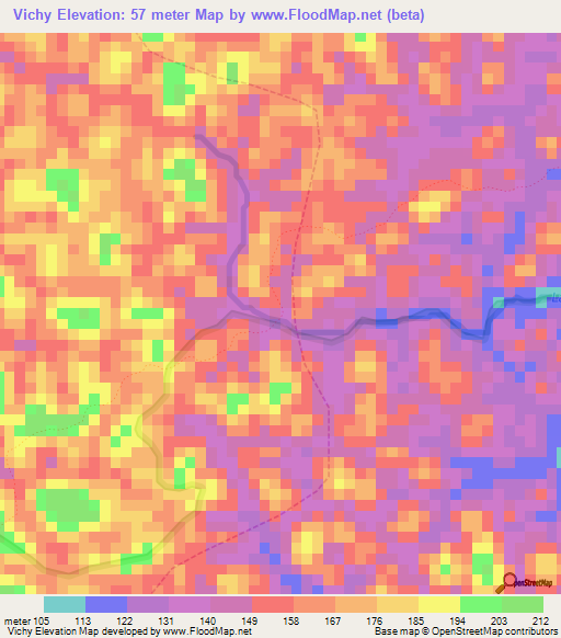 Vichy,French Guiana Elevation Map