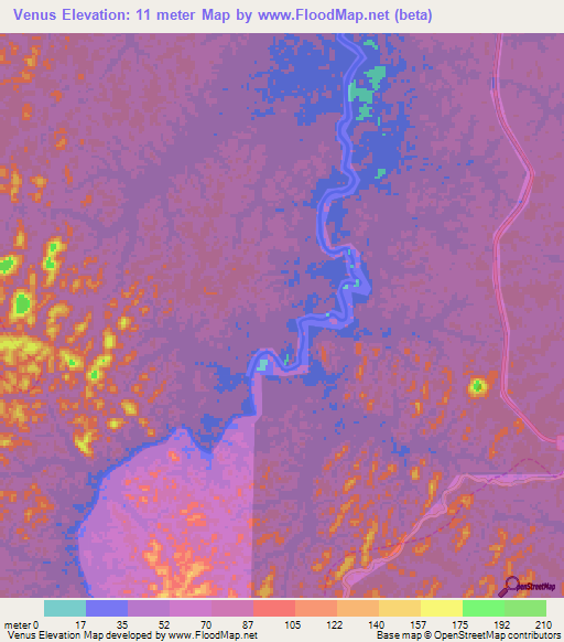 Venus,French Guiana Elevation Map