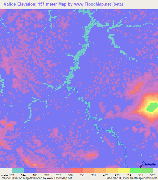Valide,French Guiana Elevation Map