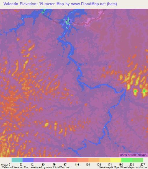 Valentin,French Guiana Elevation Map