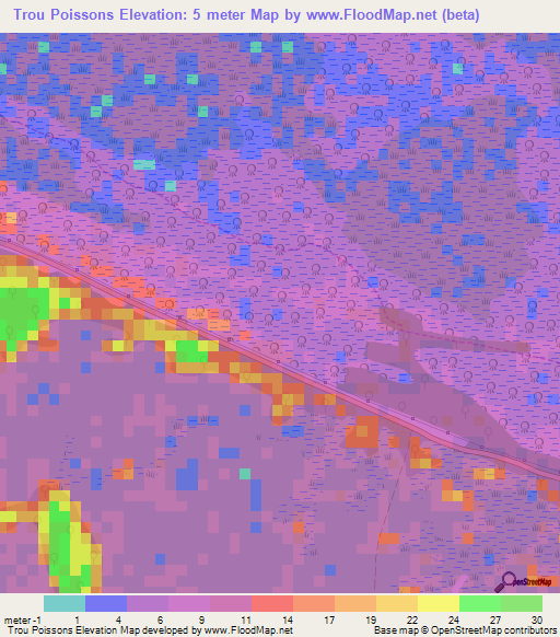 Trou Poissons,French Guiana Elevation Map
