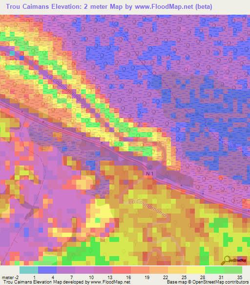 Trou Caimans,French Guiana Elevation Map