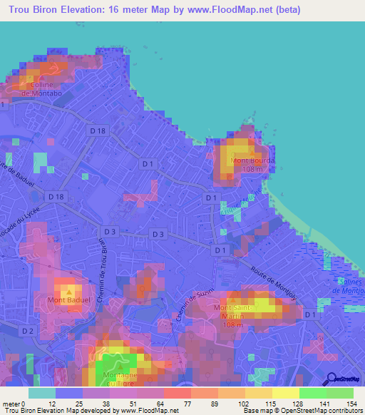 Trou Biron,French Guiana Elevation Map
