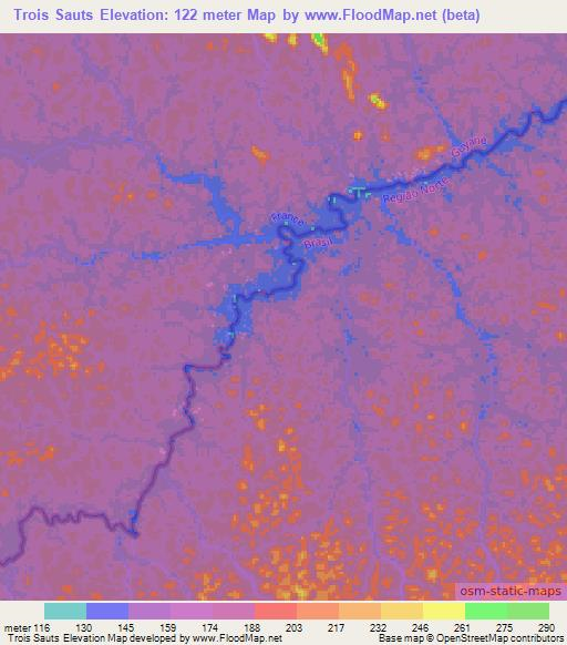 Trois Sauts,French Guiana Elevation Map