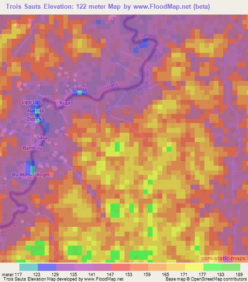 Trois Sauts,French Guiana Elevation Map