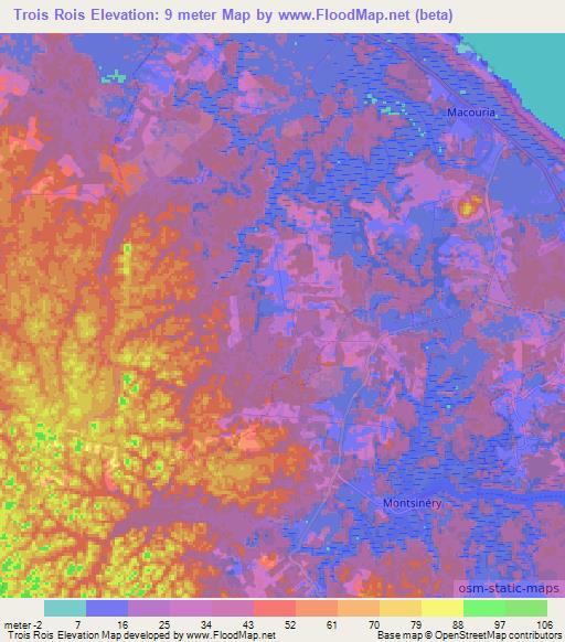 Trois Rois,French Guiana Elevation Map