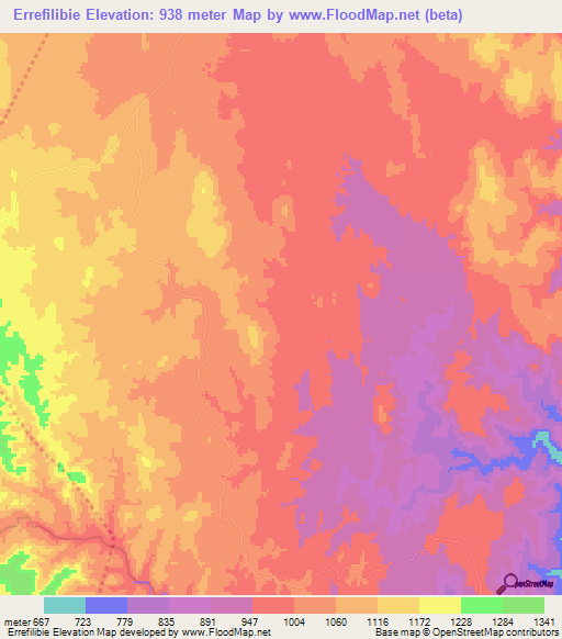 Errefilibie,Ethiopia Elevation Map