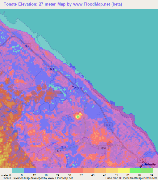 Tonate,French Guiana Elevation Map