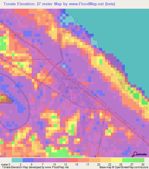 Tonate,French Guiana Elevation Map
