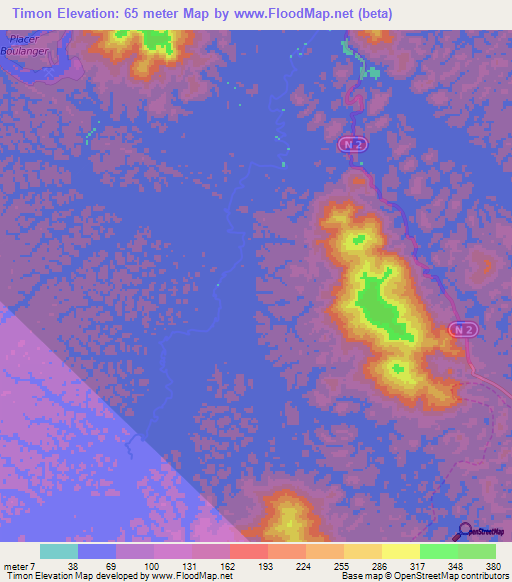 Timon,French Guiana Elevation Map