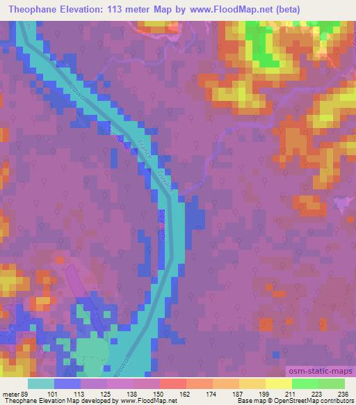 Theophane,French Guiana Elevation Map