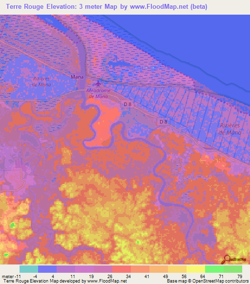 Terre Rouge,French Guiana Elevation Map