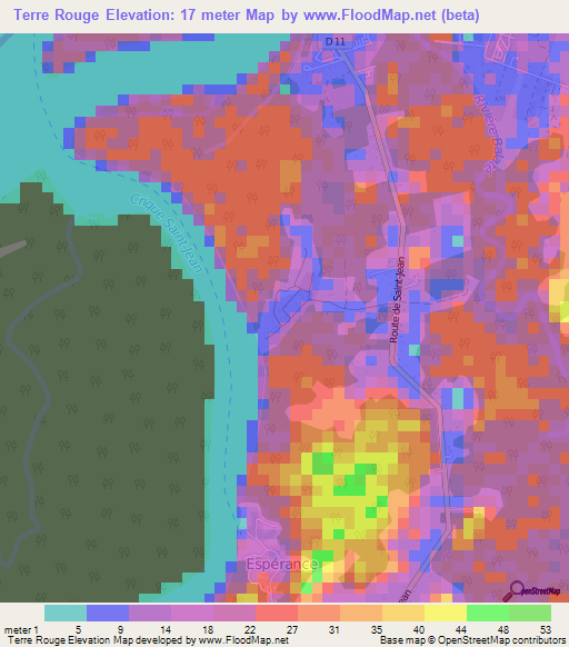Terre Rouge,French Guiana Elevation Map