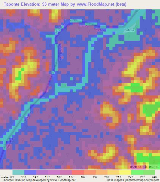 Taponte,French Guiana Elevation Map