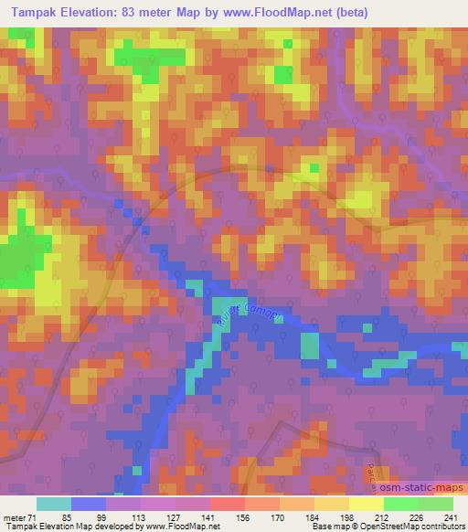 Tampak,French Guiana Elevation Map