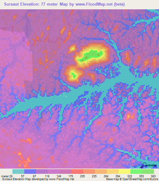 Sursaut,French Guiana Elevation Map