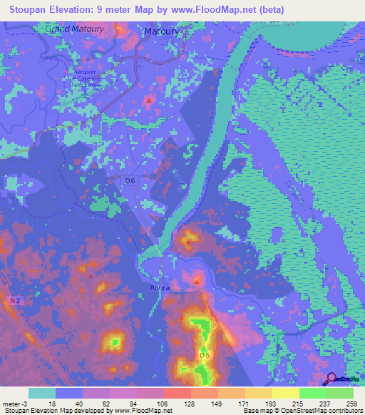 Stoupan,French Guiana Elevation Map