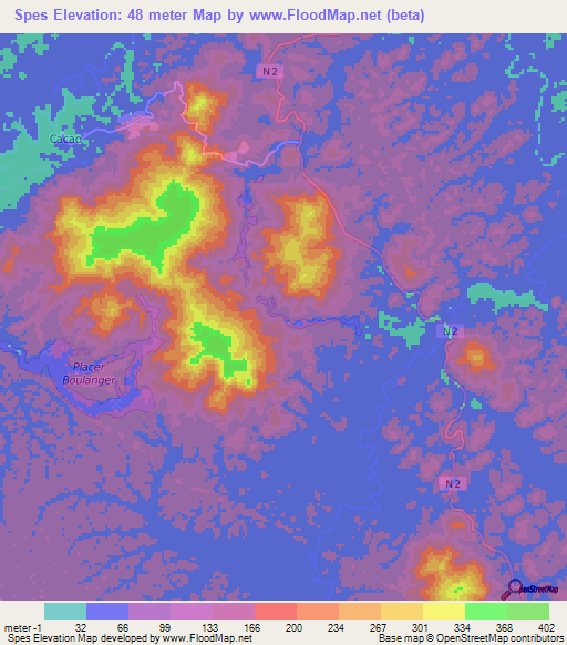 Spes,French Guiana Elevation Map