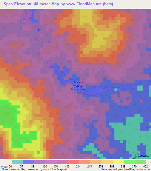 Spes,French Guiana Elevation Map