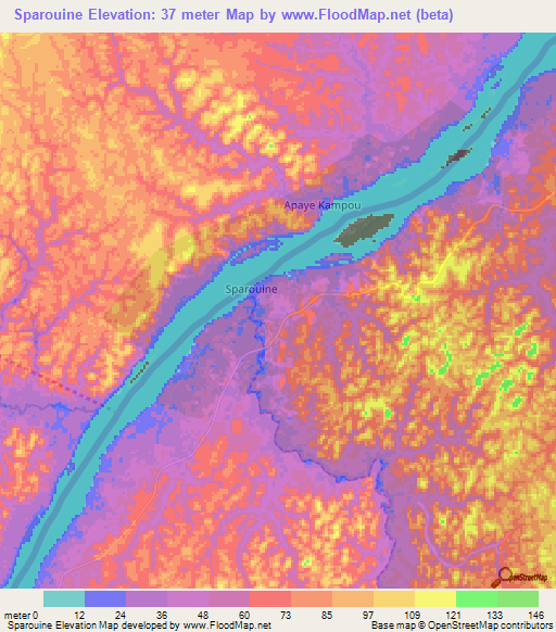 Sparouine,French Guiana Elevation Map
