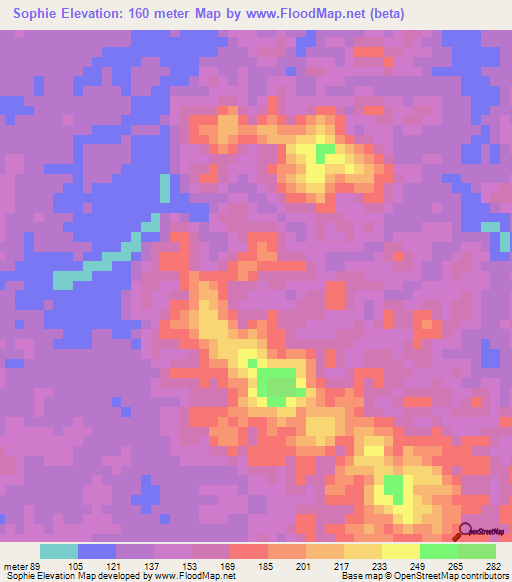 Sophie,French Guiana Elevation Map