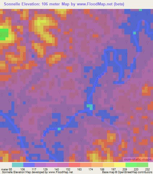 Sonnelle,French Guiana Elevation Map