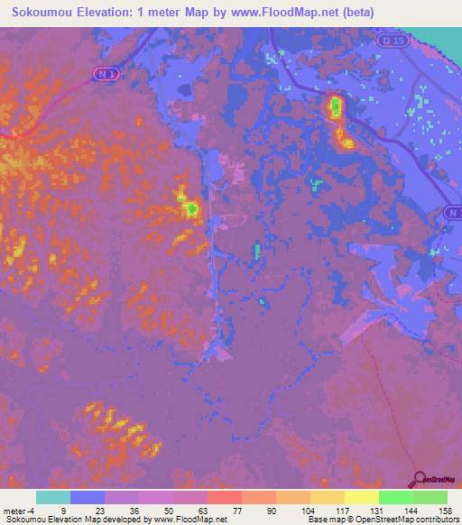 Sokoumou,French Guiana Elevation Map