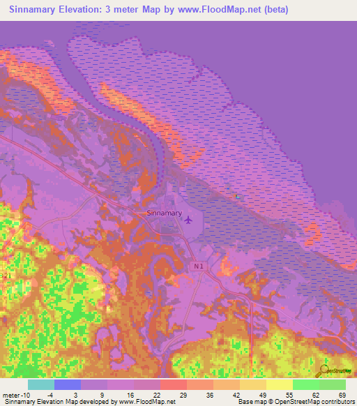 Sinnamary,French Guiana Elevation Map