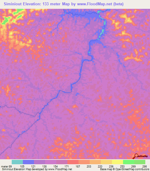 Siminiout,French Guiana Elevation Map