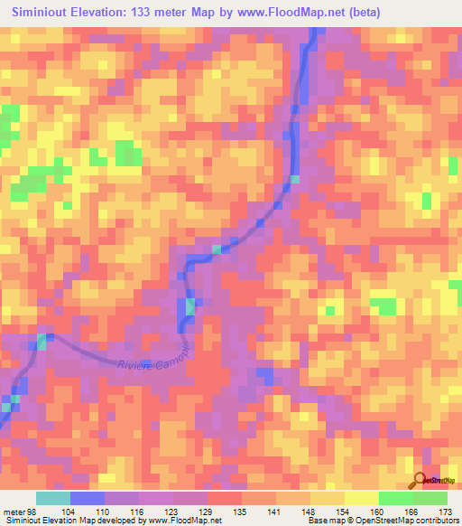 Siminiout,French Guiana Elevation Map