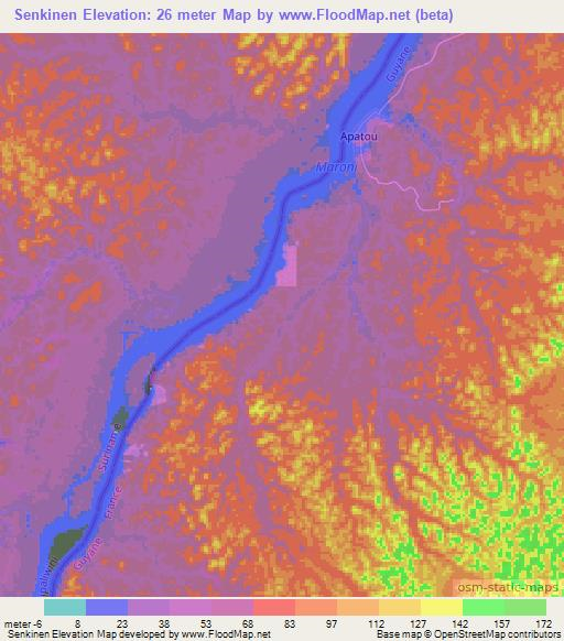 Senkinen,French Guiana Elevation Map