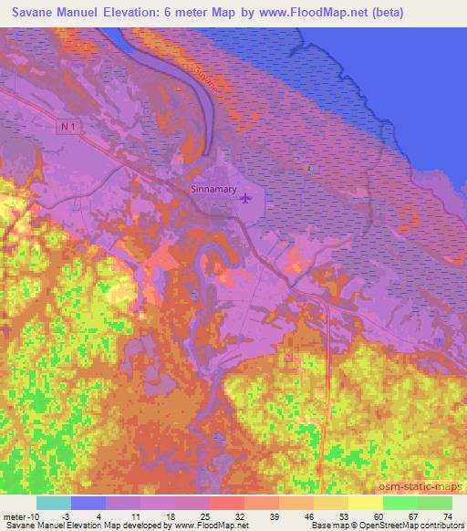 Savane Manuel,French Guiana Elevation Map