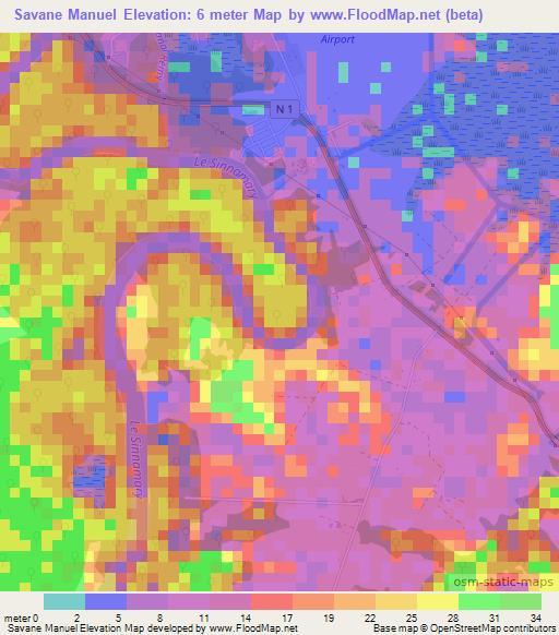Savane Manuel,French Guiana Elevation Map