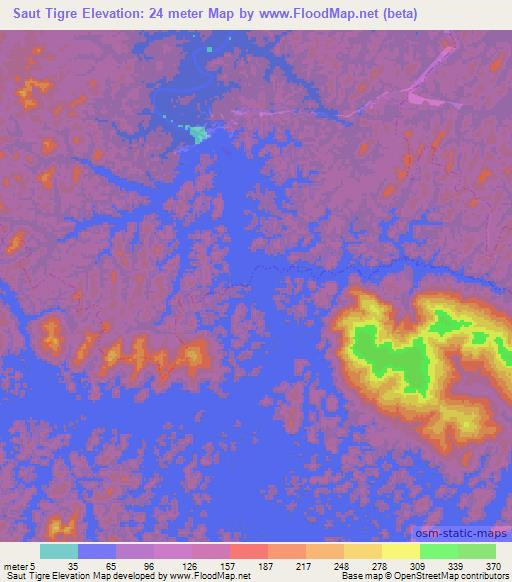 Saut Tigre,French Guiana Elevation Map