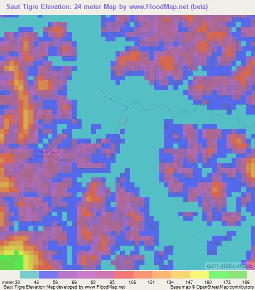 Saut Tigre,French Guiana Elevation Map