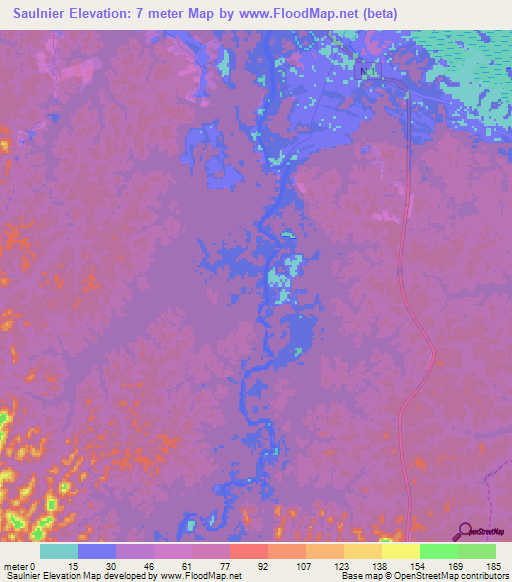 Saulnier,French Guiana Elevation Map