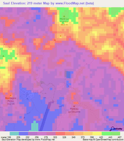 Saul,French Guiana Elevation Map